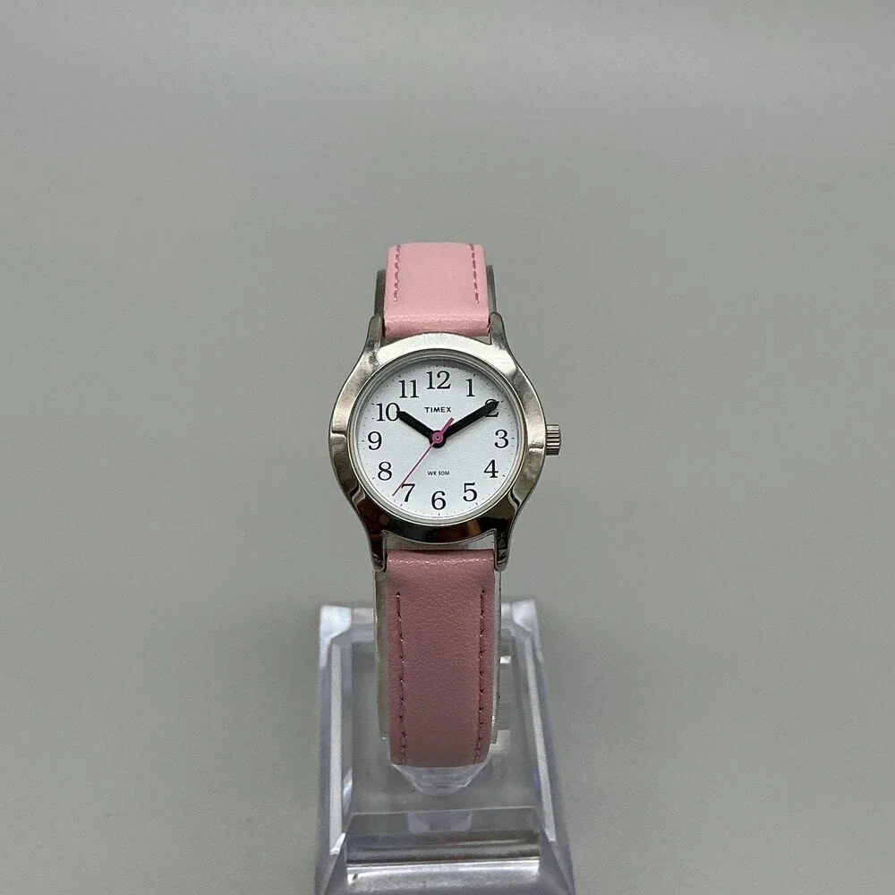 Timex Girls Watch 24mm White Dial Silver Tone Pink Band T79081 New Battery